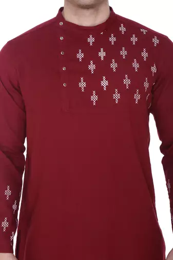 men's maroon cotton slub angrakha festive kurta