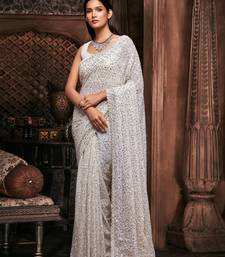 White Georgette Sequins Work Saree With Blouse