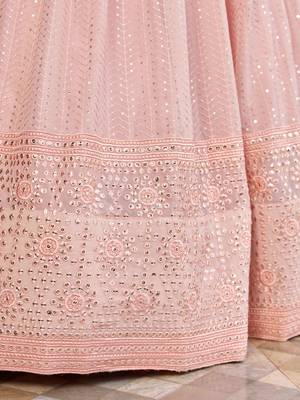 pink thread embroidered georgette wedding lehenga set choli with dupatta 6