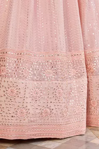 pink thread embroidered georgette wedding lehenga set choli with dupatta