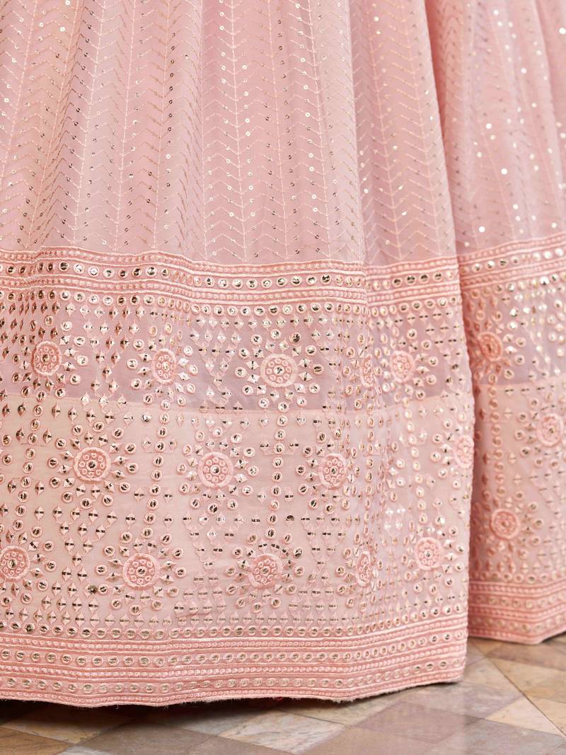 Beautiful Pink Thread Embroidered Georgette Wedding Lehenga Choli