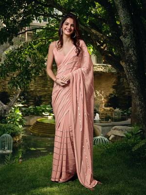  69% offLimited time deal  Chocolate Silk Real Mirror Work Embroidery Saree For women 1