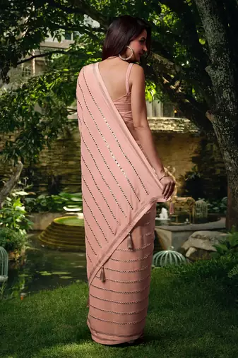  69% offLimited time deal  Chocolate Silk Real Mirror Work Embroidery Saree For women