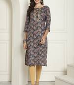 Rajnandini women's grey cotton blend foil printed kurti