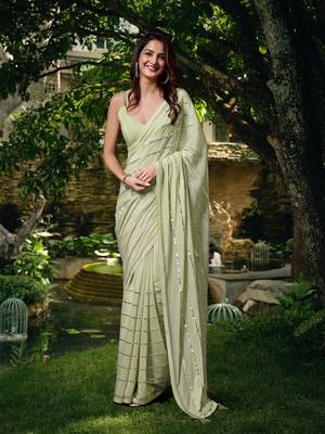  Chocolate Silk Real Mirror Work Embroidery Saree For women 1