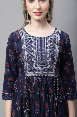 women's grey pure cambric cotton jaipuri printed kurti 3