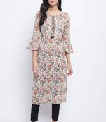 women's white pure cambric cotton jaipuri printed kurti