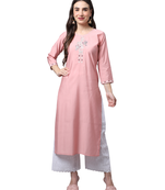 women's peach muslin embroidered kurti