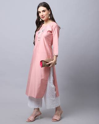 women's peach muslin embroidered kurti 3