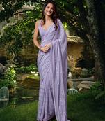  Chocolate Silk Real Mirror Work Embroidery Saree For women