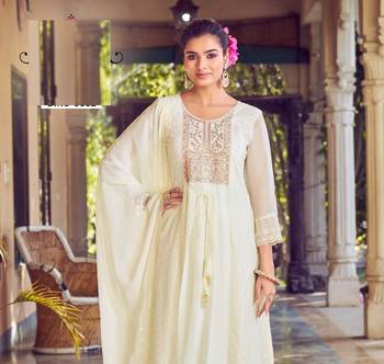 Off white karachi work a line georgette full stitched suits 1