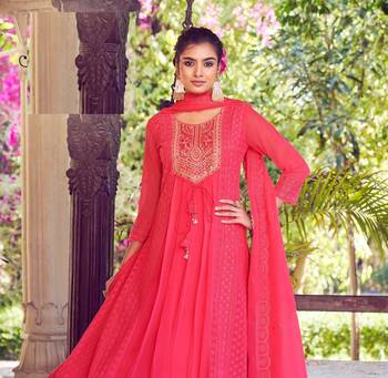 Pink karachi work a line georgette full stitched suits 1