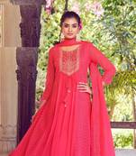 Pink karachi work a line georgette full stitched suits