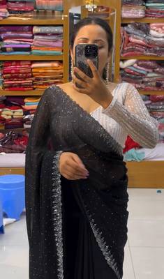 Black Colour Faux Georgette Designer Swarovski Crystal Sarees 1