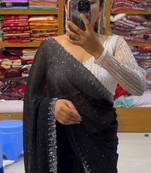 Black Colour Faux Georgette Designer Swarovski Crystal Sarees