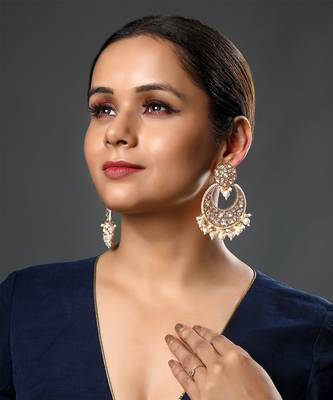 Mosanite kundan polki micron gold earring 1
