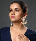 Mosanite kundan polki micron gold earring