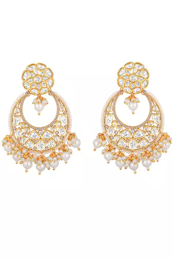 Mosanite kundan polki micron gold earring