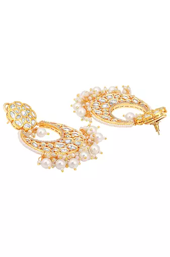 Mosanite kundan polki micron gold earring