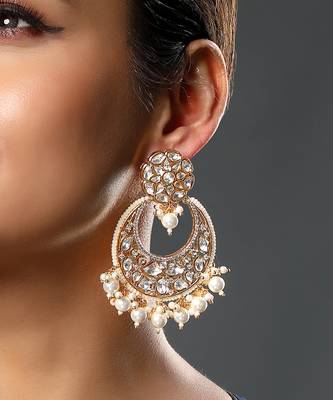 Mosanite kundan polki micron gold earring 4