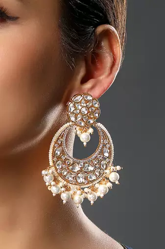 Mosanite kundan polki micron gold earring