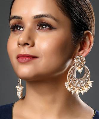 Mosanite kundan polki micron gold earring 5