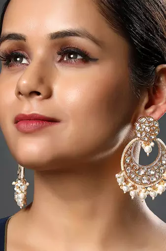 Mosanite kundan polki micron gold earring