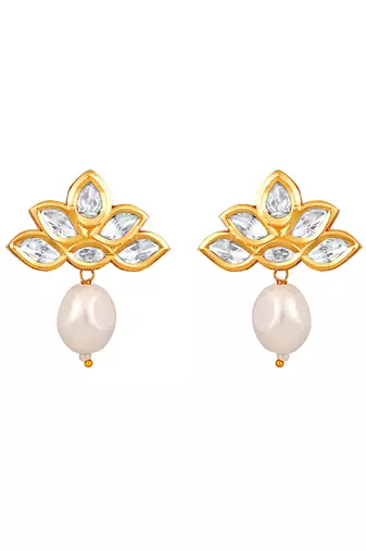 Baroque pearl kundan polki micron gold earring
