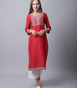 women's maroon cotton silk heavy embroidery kurti