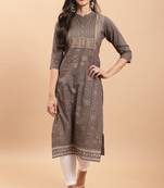 women's grey pure cambric cotton jaipuri printed kurti