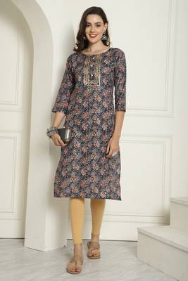 Rajnandini women's grey cotton blend foil printed kurti 3