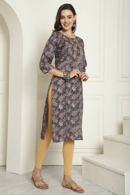 Rajnandini women's grey cotton blend foil printed kurti 4