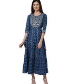 women's blue pure cambric cotton jaipuri bandhani printed & embroidered kurti