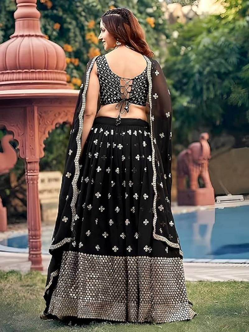 Trendmalls  Black Georgette Embroidery Lehenga Choli with Net Dupatta