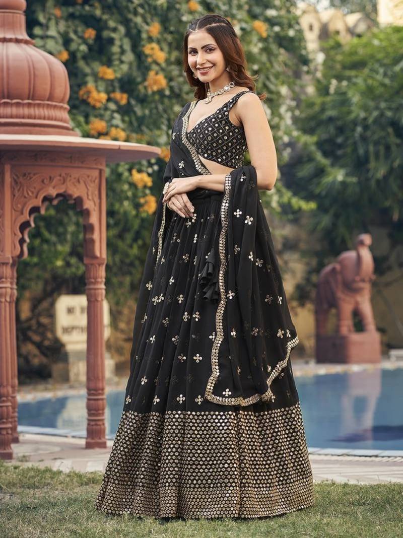 Trendmalls  Black Georgette Embroidery Lehenga Choli with Net Dupatta