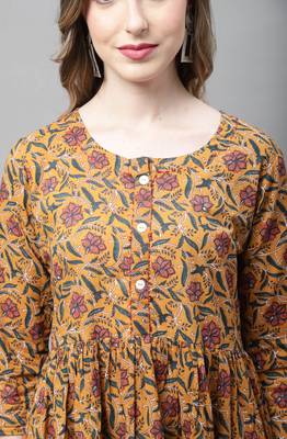 Rajnandini women's orange rayon slub jaipuri bandhani printed kurti 3