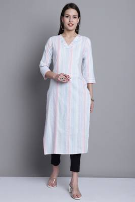 women's white cotton zari woven kurti 1
