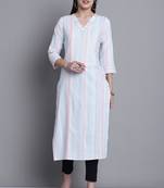women's white cotton zari woven kurti