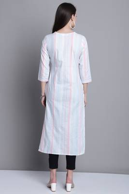 women's white cotton zari woven kurti 2