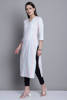 women's white cotton zari woven kurti 3