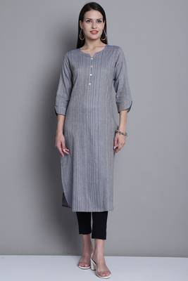 women's grey cotton woven kurti 1