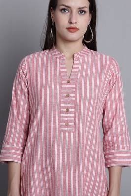 Rajnandini women's dusty pink cotton woven kurti 4