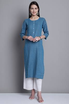 women's teal blue cotton woven kurti 1
