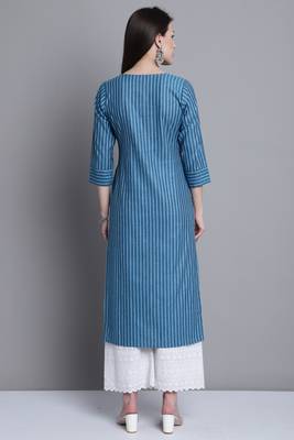 women's teal blue cotton woven kurti 2