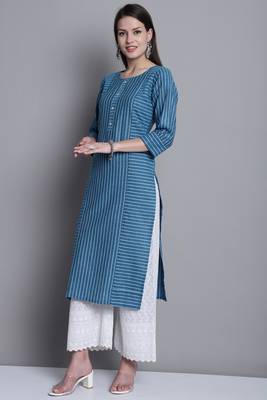 women's teal blue cotton woven kurti 3