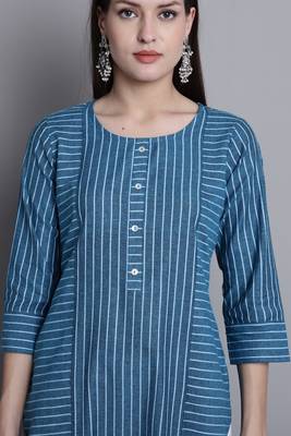 women's teal blue cotton woven kurti 4