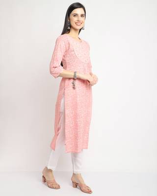 women's peach pure cambric cotton jaipuri printed & embroidered kurti 4