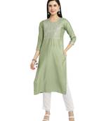 women's pista green chanderi viscous embroidered kurti