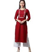 women's maroon pure cambric cotton embroidered kurti
