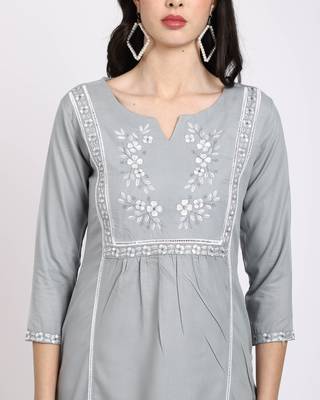 women's pista green chanderi viscous embroidered kurti 3